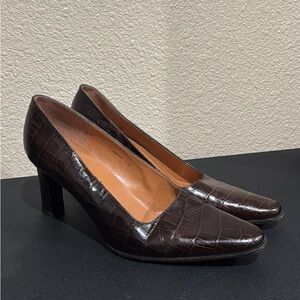 Ralph Lauren Dark Brown Croc-Pattern Heels